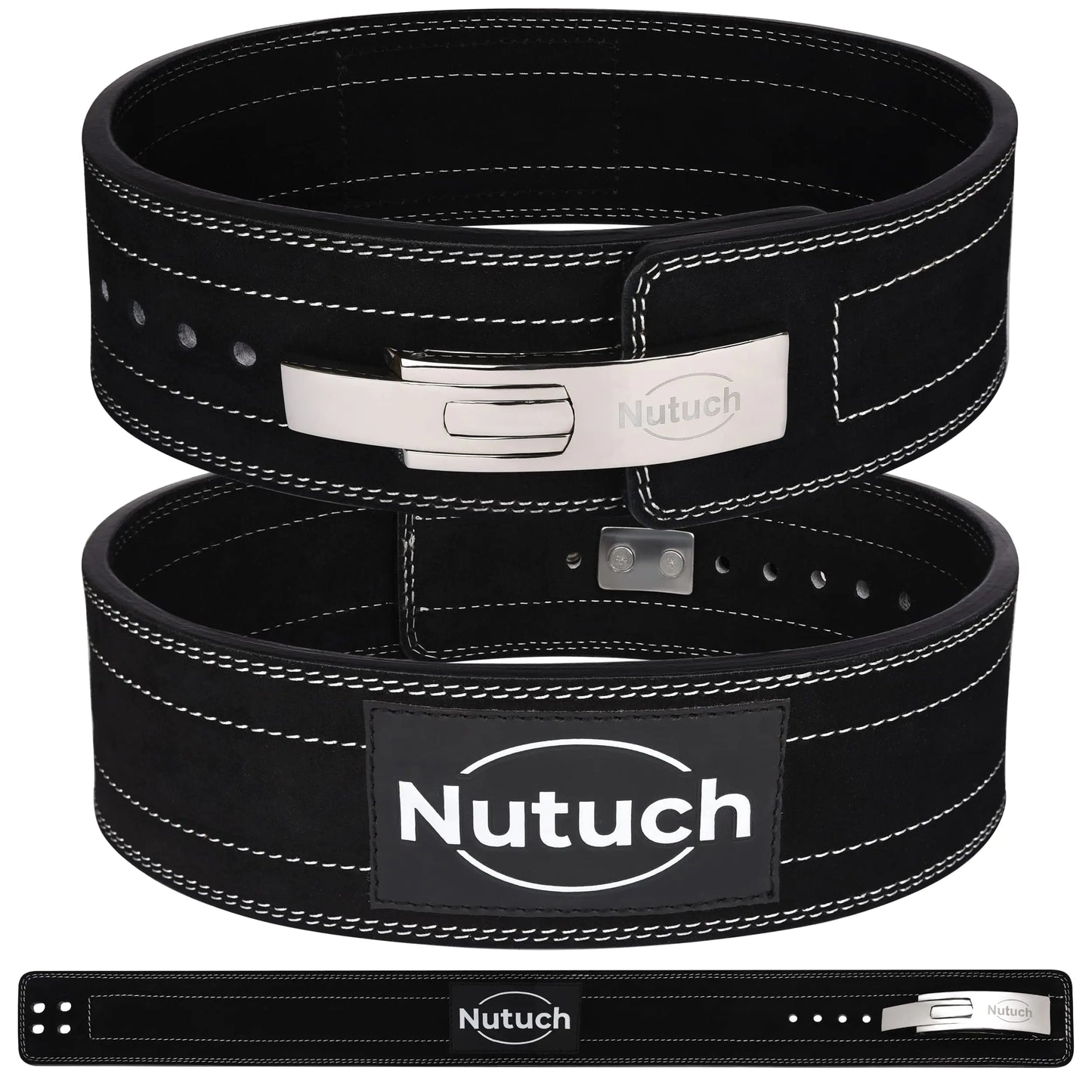 NUTUCH Genuine Leather Lever Weight Lifting Belt |10mm | Gym Belts | Weight Lifting Belts for Men and Women | Grain Leather Weightlifting Belt | Workout Belt | Powerlifting Belt for Back Support | Squats (X-Large Black 10mm)
