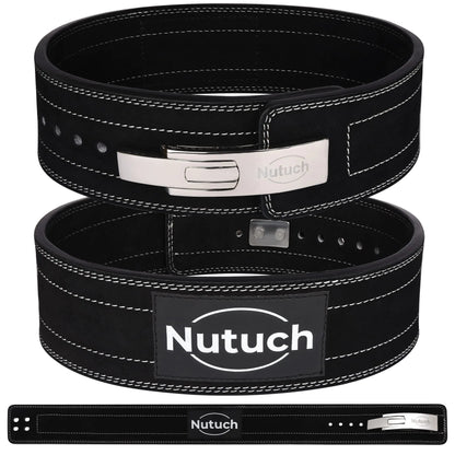 NUTUCH Genuine Leather Lever Weight Lifting Belt |10mm | Gym Belts | Weight Lifting Belts for Men and Women | Grain Leather Weightlifting Belt | Workout Belt | Powerlifting Belt for Back Support | Squats (X-Large Black 10mm)