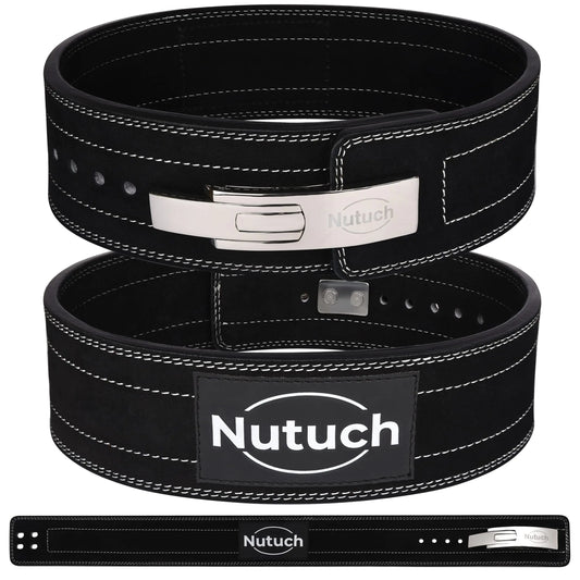 NUTUCH Genuine Leather Lever Weight Lifting Belt |10mm | Gym Belts | Weight Lifting Belts for Men and Women | Grain Leather Weightlifting Belt | Workout Belt | Powerlifting Belt for Back Support | Squats (X-Large Black 10mm)